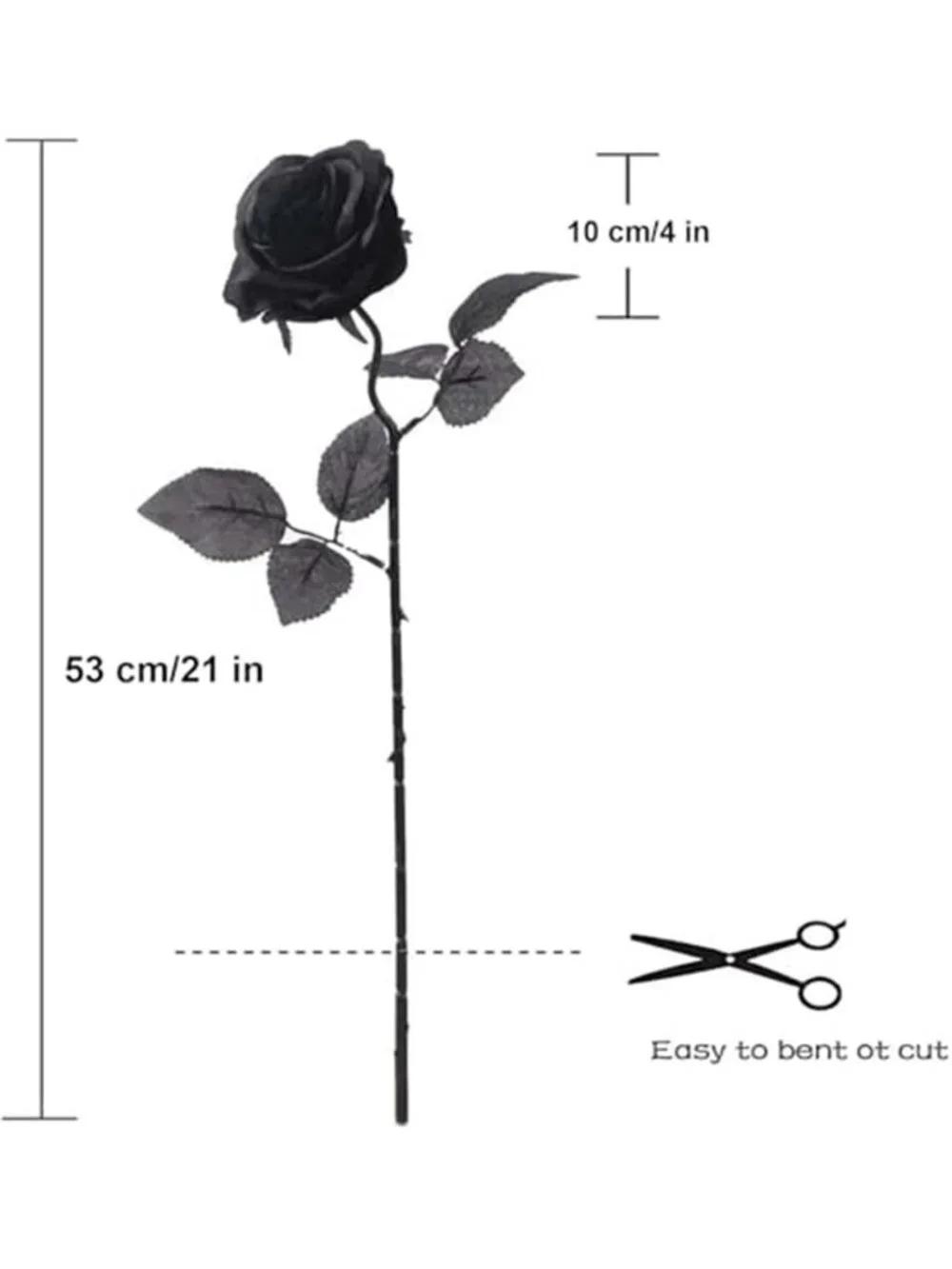 Halloween Black Roses Artificial Flowers, 12 PCS Fake Silk Flower Long Stem